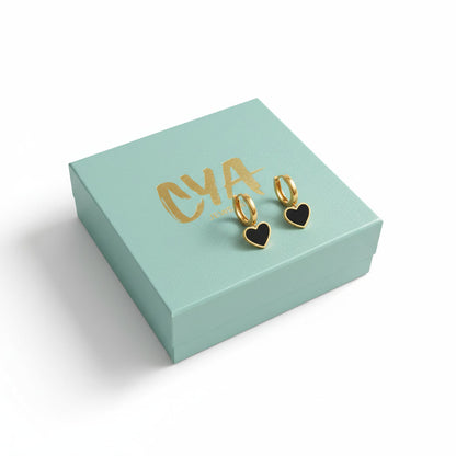 עגילי חישוק עם לב שחור