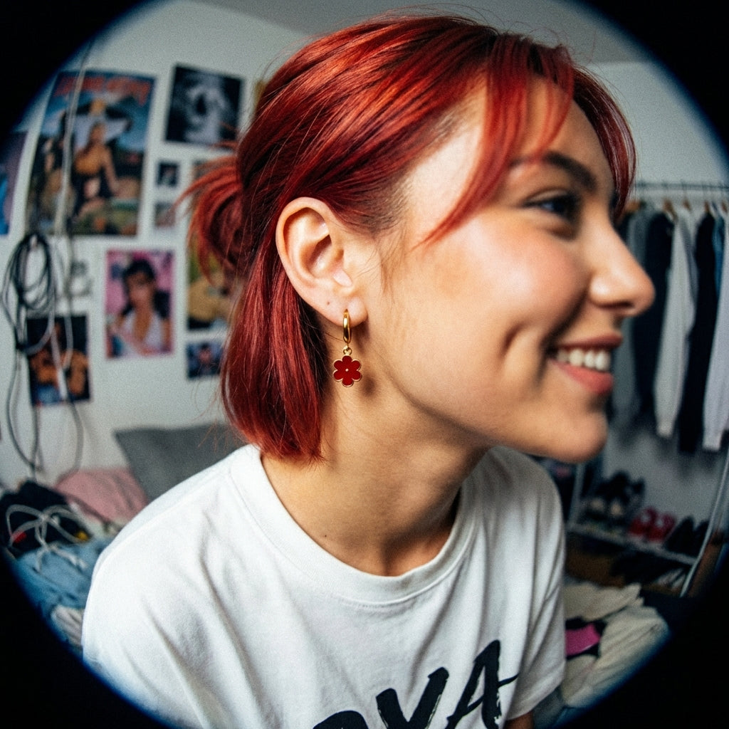 עגיל חישוק עם צ׳ארמ פרח