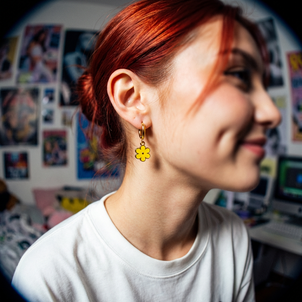 עגיל חישוק עם צ׳ארמ פרח