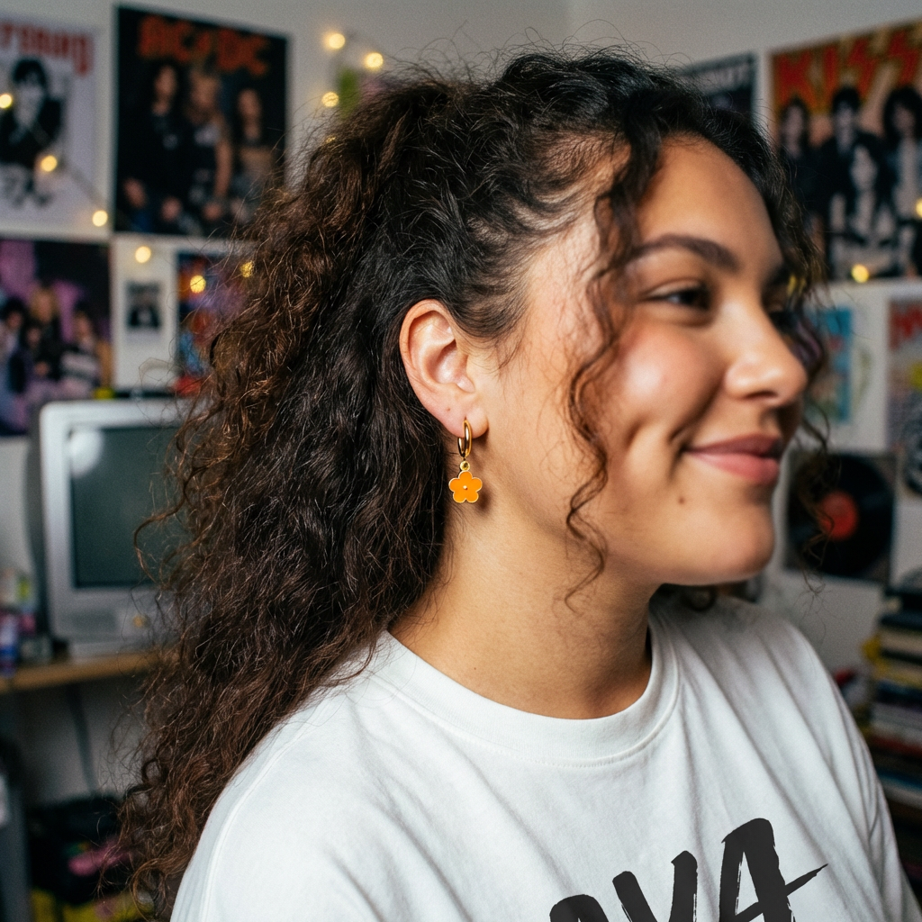 עגיל חישוק עם צ׳ארמ פרח