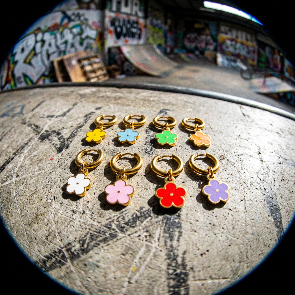 עגיל חישוק עם צ׳ארמ פרח