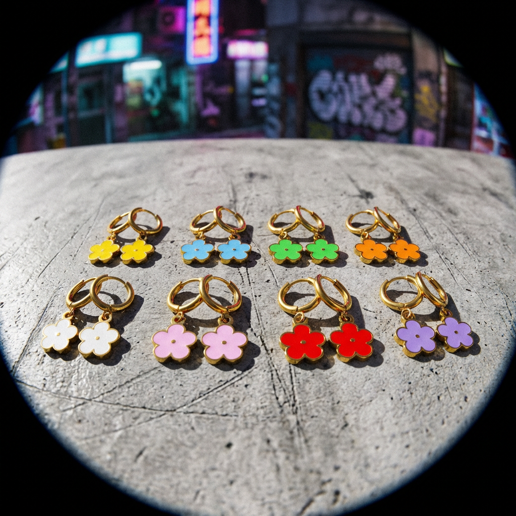 עגיל חישוק עם צ׳ארמ פרח