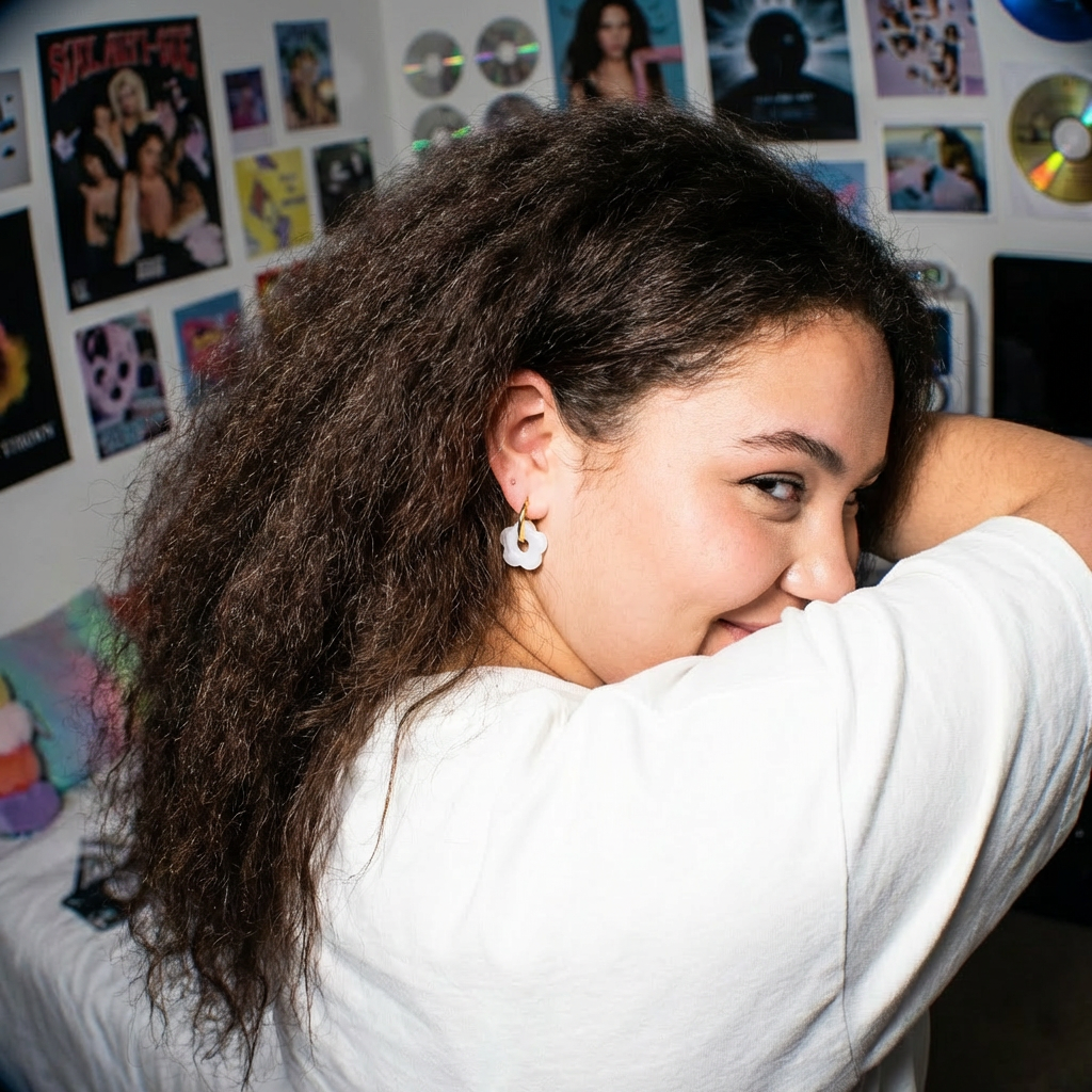 עגילי זהב עם צ׳ארמ פרח היפי לבן