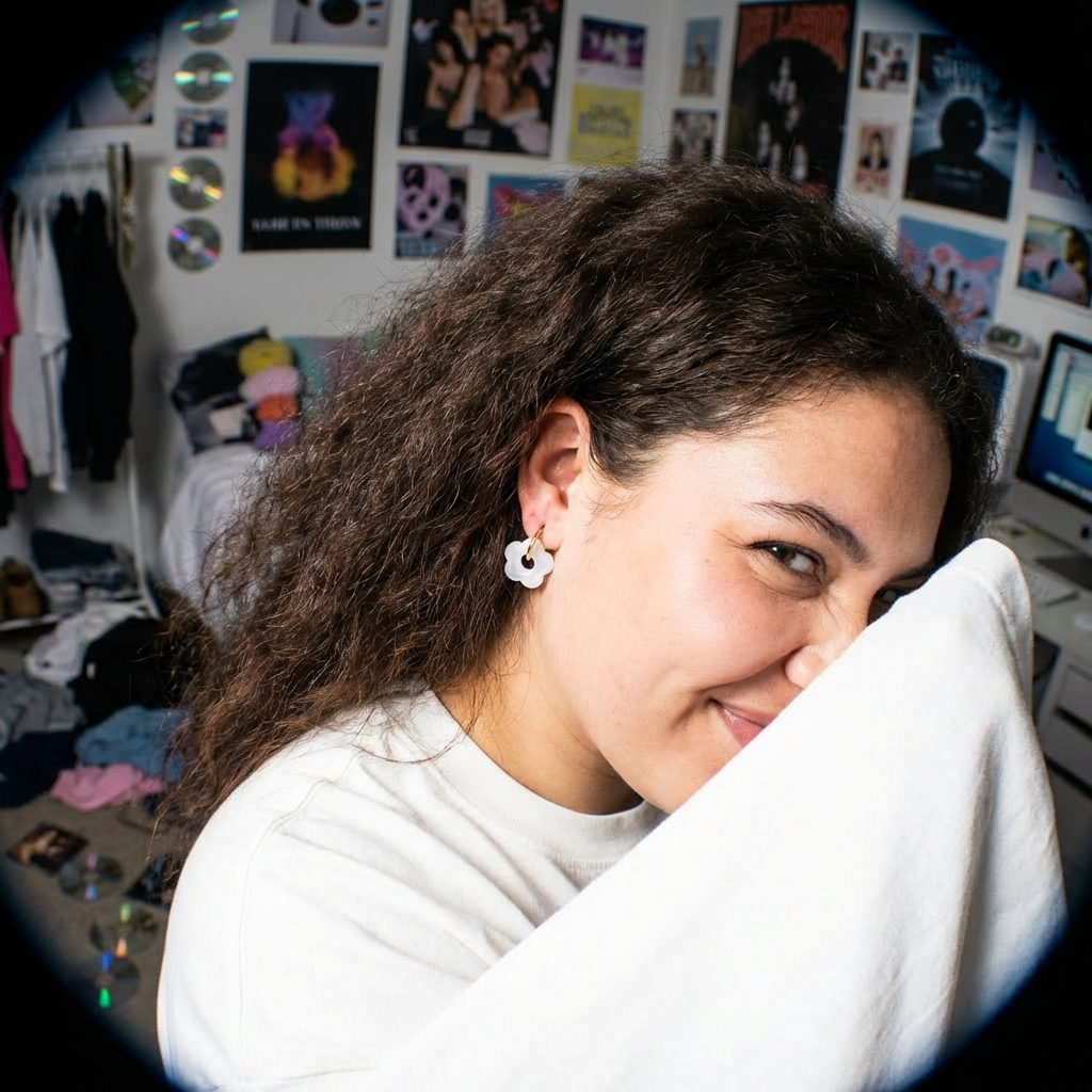 עגילי זהב עם צ׳ארמ פרח היפי לבן