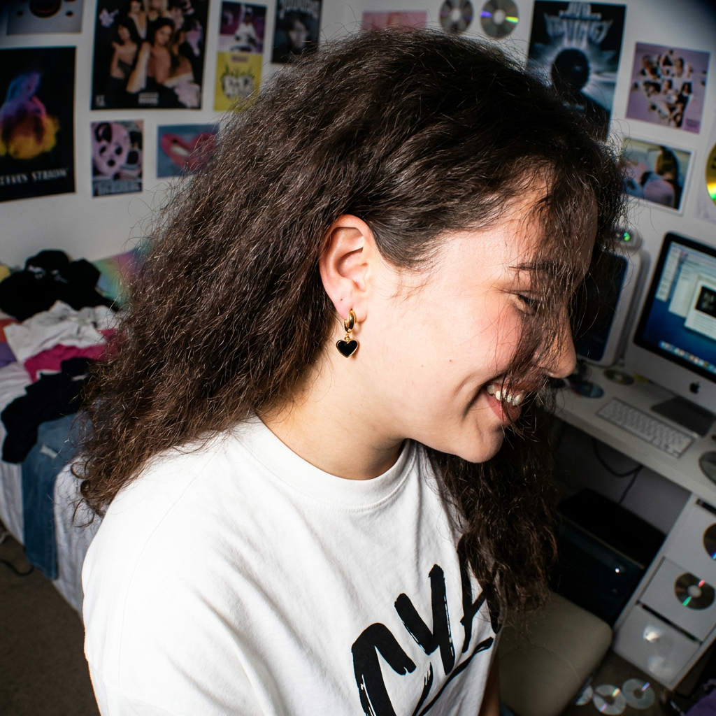 עגילי חישוק עם לב שחור